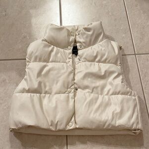 White Cropped Puffer Vest